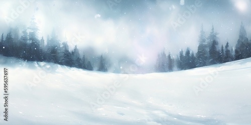 Winter background, snowy forest generative ai illustration, snowfall, winter weather © inspiretta