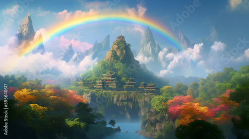 Skyisland Wallpaper. Rainbow. Generative AI.  1 © NoOneSaid