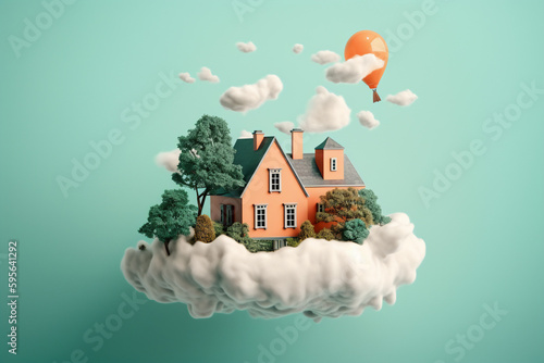 abstract cartoon house on a cloud