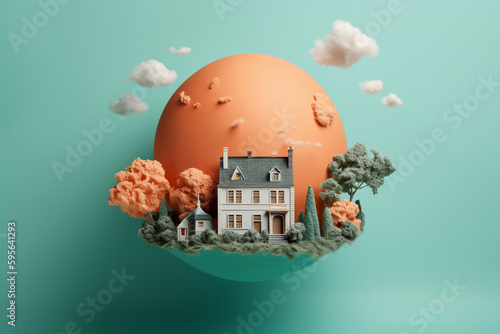 abstract cartoon house with a globe