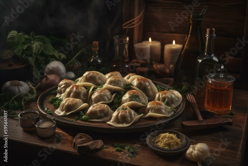 Traditional dumplings from Eastern Europe known as pierogi or varenyky. Generative AI