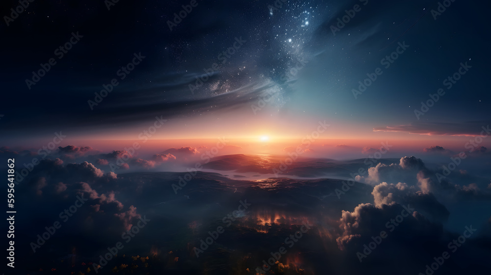 Horizont der Erde mit Wolken und dem Universum darüber
