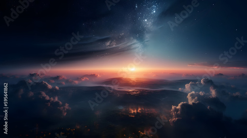 Horizont der Erde mit Wolken und dem Universum dar  ber