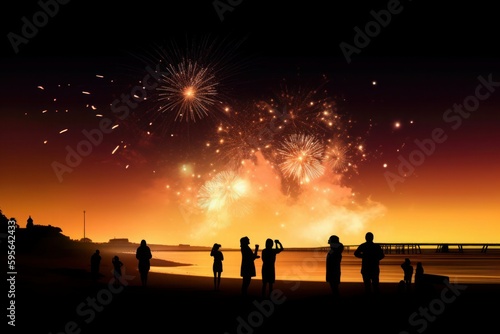 Sand and Fireworks A Beach Spectacle created with Generative AI technology