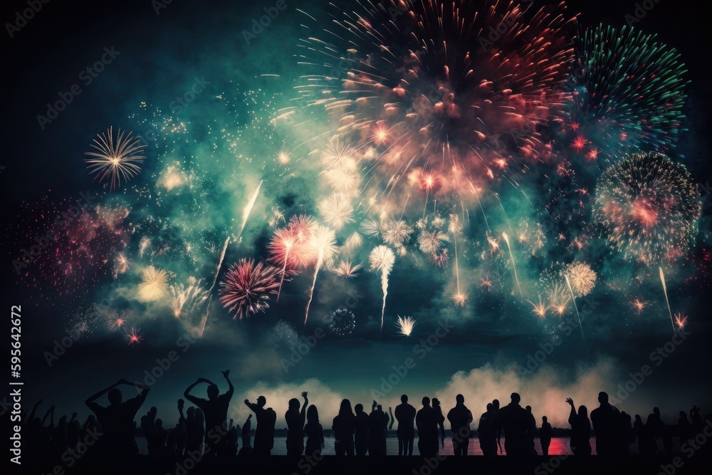 fireworks crowed cheering created with Generative AI technology
