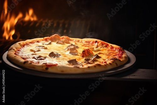 Delicious hot pizza. Pizza on a plate.