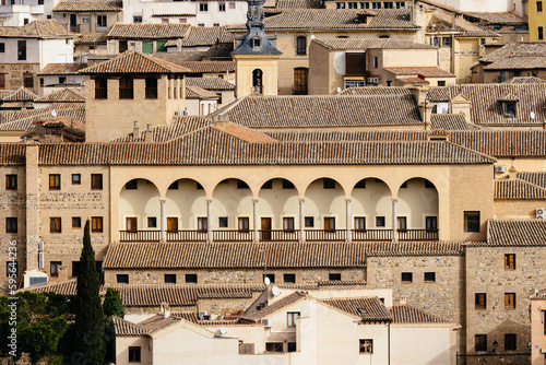 Telephoto lens view of the Old Town of Toledo. Old buildings in the jewish quarter