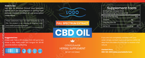 CBD Label Design Template, CBD Dropper Bottle Oil, Hemp Oil Label Template, Supplement Label Design, Product Packaging Design, Extract From Hemp, Bottle Label Design Vector Illustration