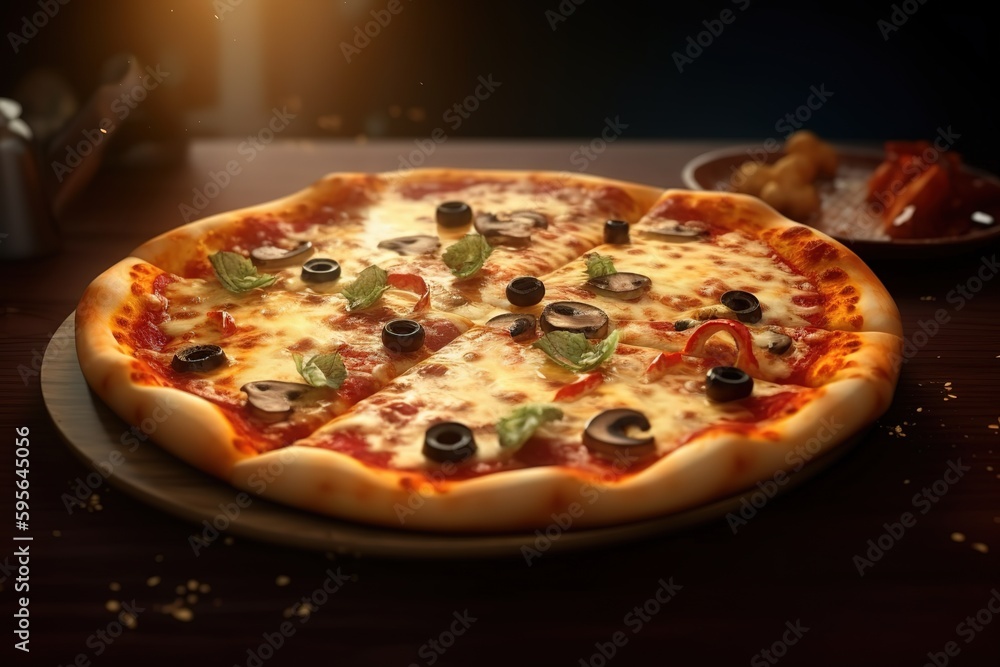 Delicious hot pizza. Pizza on a plate.