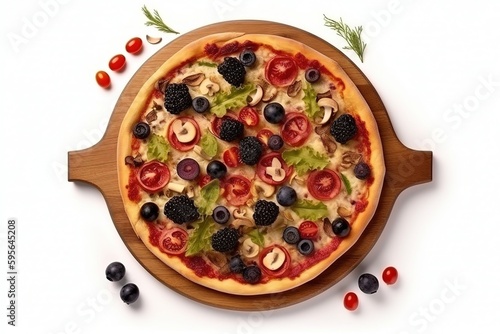 Hot pizza top view. White background isolated