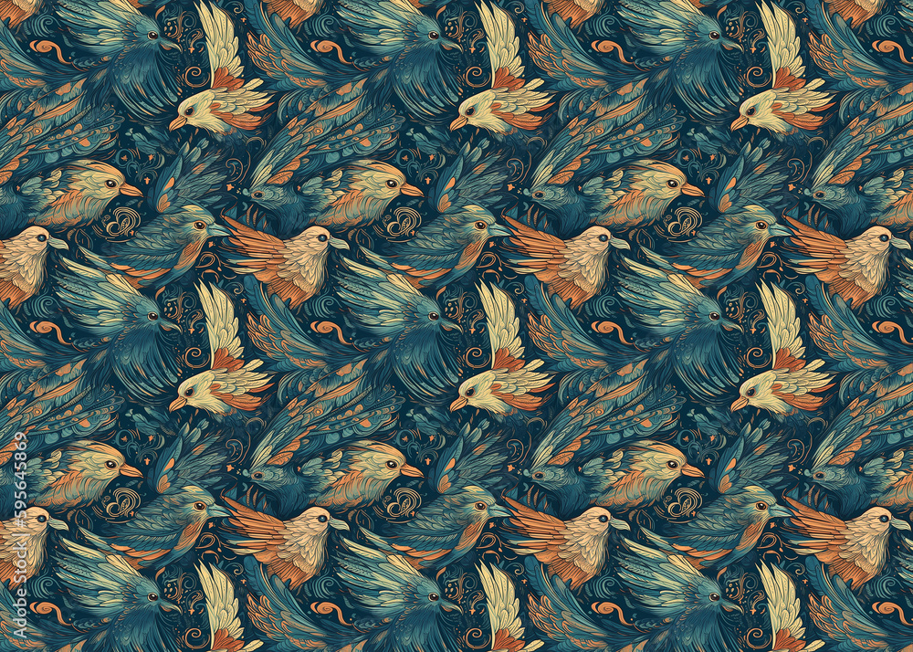 seamless fantasy birds pattern, generative ai seamless fantasy birds pattern, generative ai