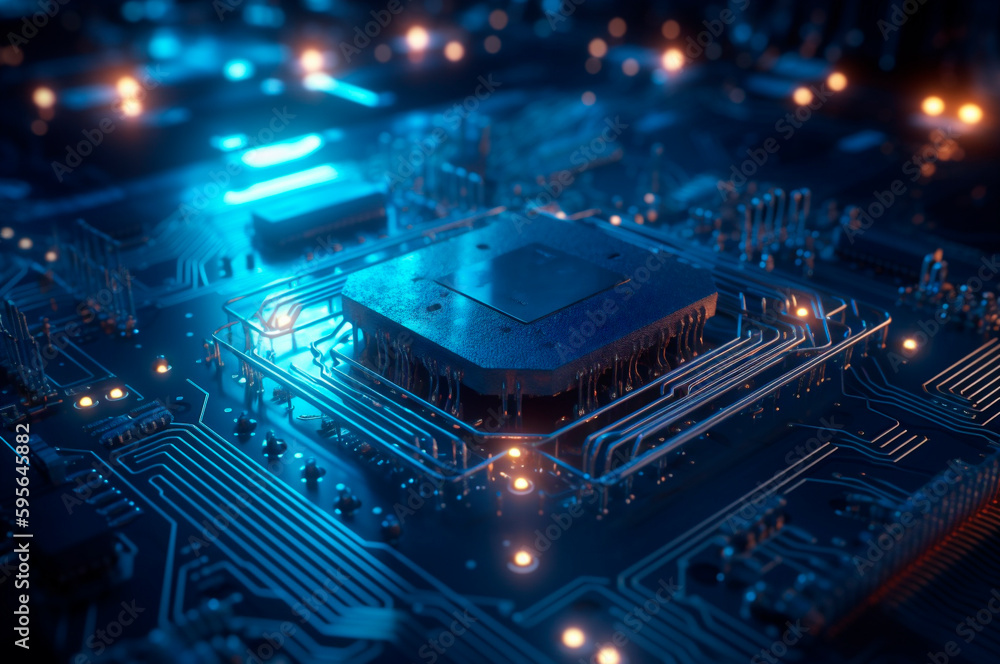 CPU advanced central processing unit concept network security. Motherboard chip. Technology science background. AI generated. Selective focus CPU advanced central processing unit concept network security. Motherboard chip. Technology science background. AI generated. Selective focus