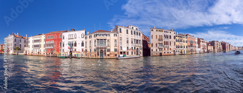Venice. Panoramic shot of old traditional Venetian houses along the Grand Canal. © pillerss