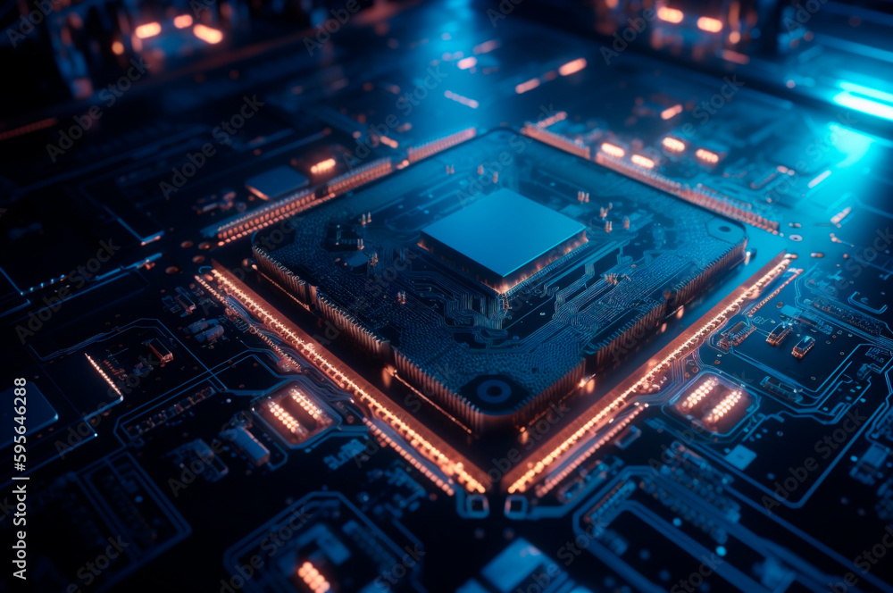 CPU advanced central processing unit concept network security. Motherboard chip. Technology science background. AI generated. Selective focus CPU advanced central processing unit concept network security. Motherboard chip. Technology science background. AI generated. Selective focus