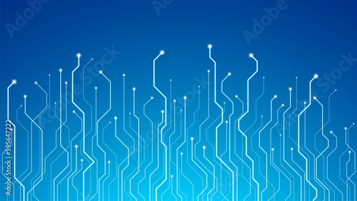 Circuit board. Technology background of electronic microcircuit. Blue high tech backdrop. Vector illustration.