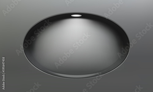 Empty ellipse niche or shelf on black wall with led spotlight 3D mockup. Shop, gallery showcase to present product. Blank retail storage space. Interior design furniture. Living room shelf