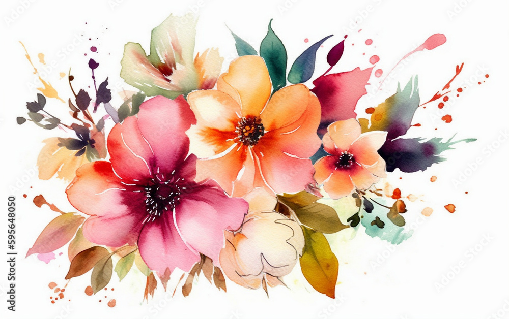 Watercolor Bouquet of flower illustration on white backgrounds ...