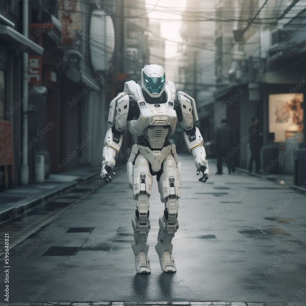 Fototapeta premium A robot, alone, in the old Tokyo