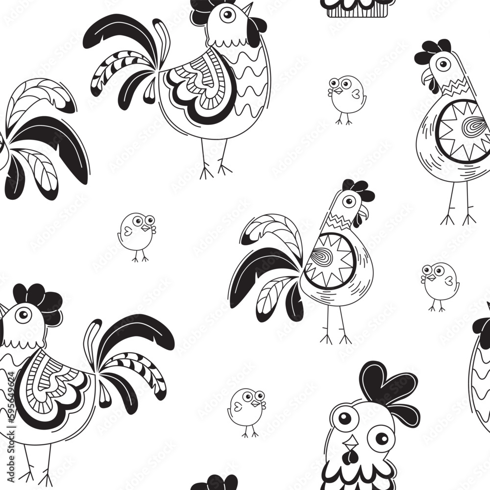 Seamless pattern with funny chicken cartoon style. Vector on white Seamless pattern with funny chicken cartoon style. Vector on white