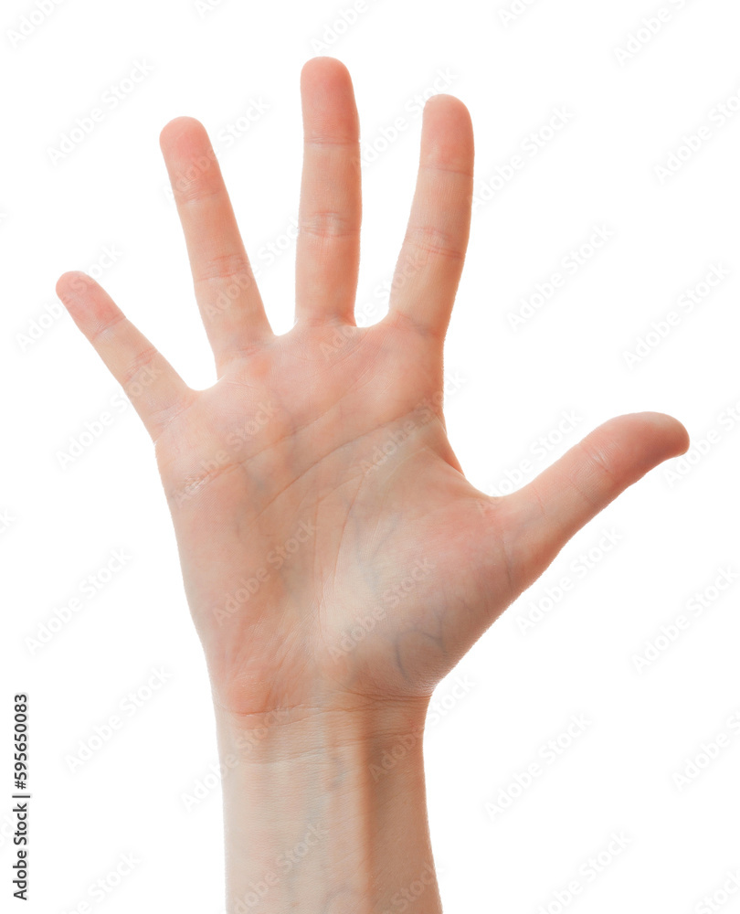 Human hand showing five fingers isolated on white background Human hand showing five fingers isolated on white background