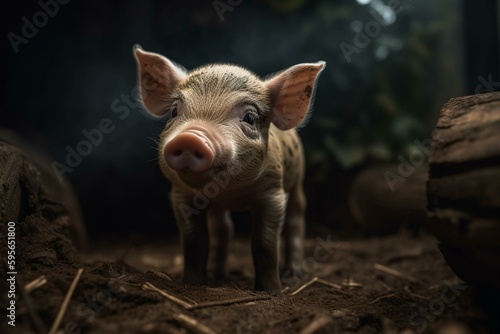 Tiny swine piglet inside barn. Generative AI