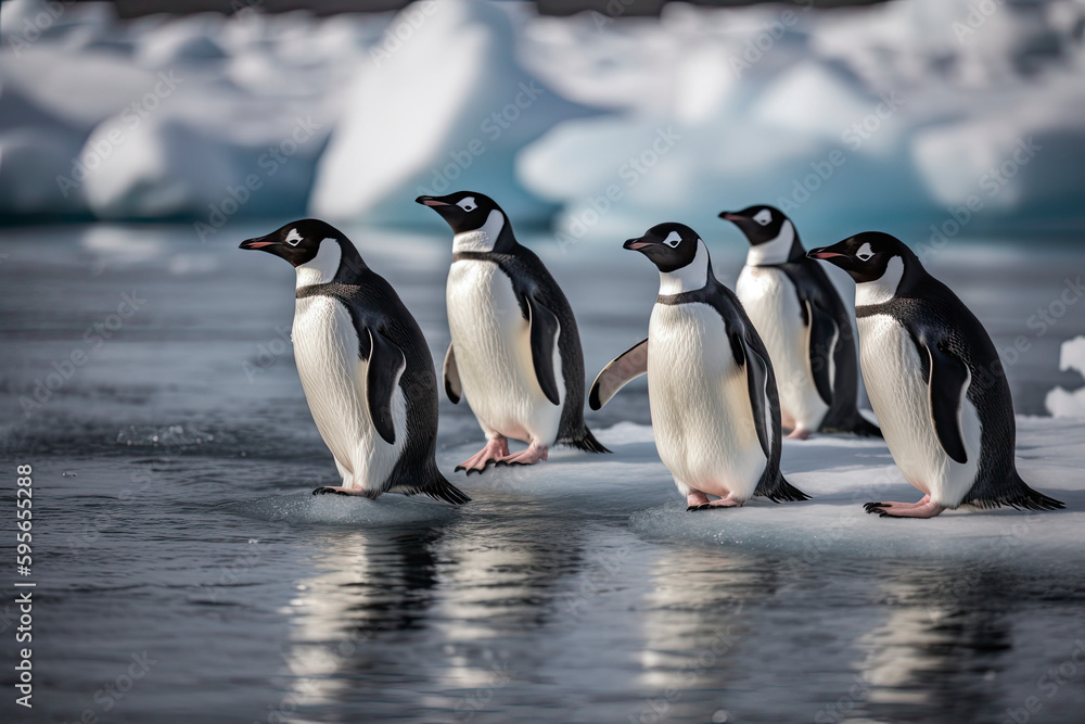 Obraz premium penguins floating on ice