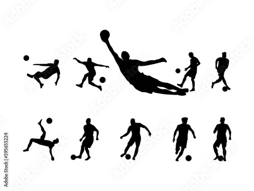 Soccer football player vector design and illustration. vector set of football (soccer) players in various poses. soccer players silhouette.