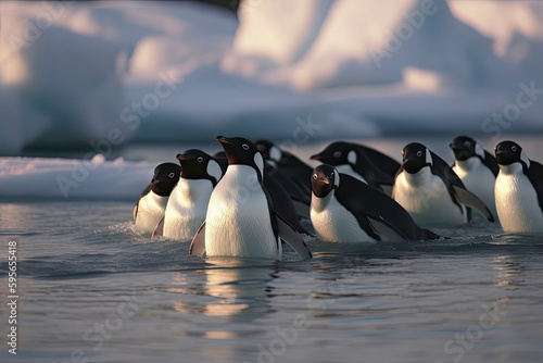 penguins floating on ice photo