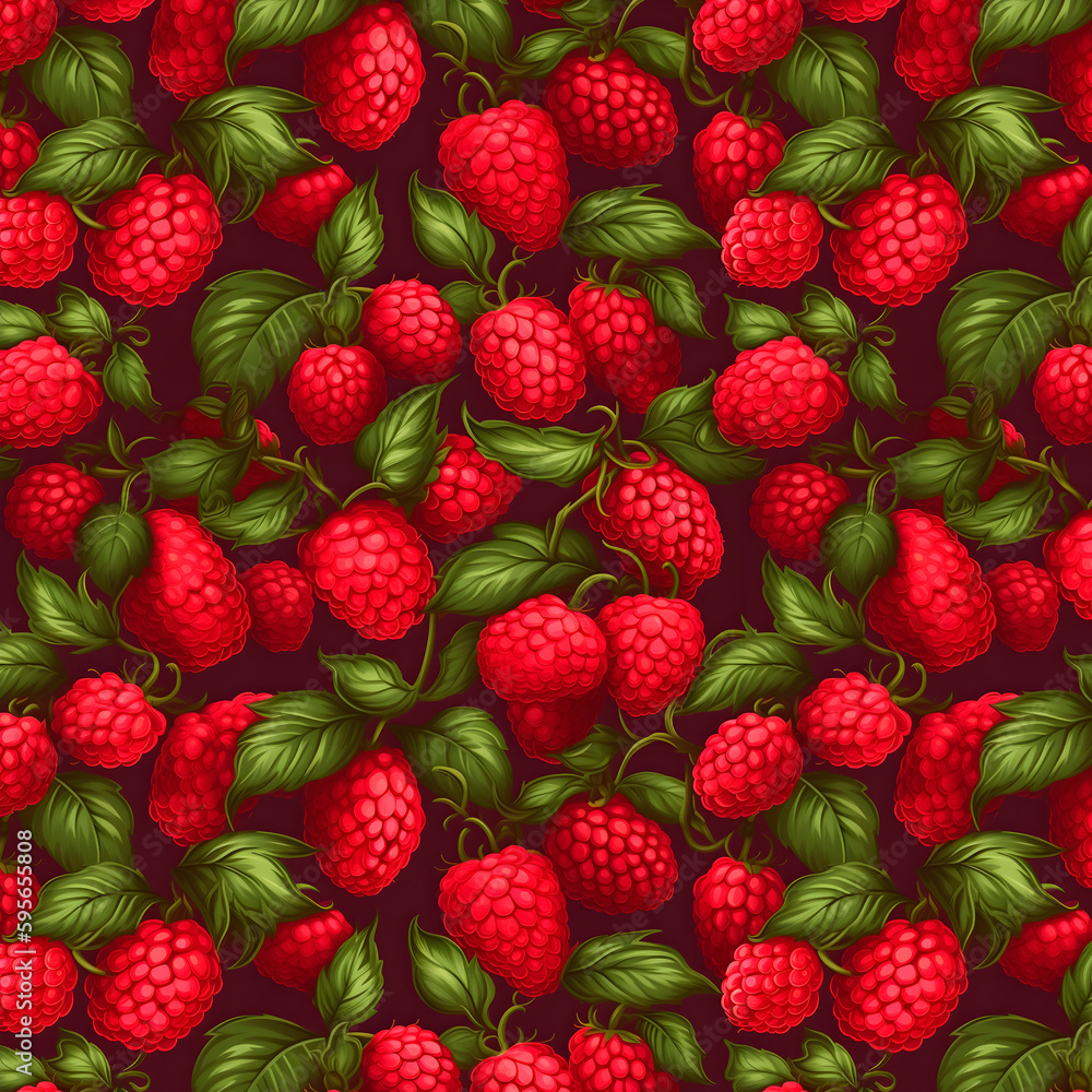 Raspberry seamless pattern. Berries background Generative AI Raspberry seamless pattern. Berries background Generative AI
