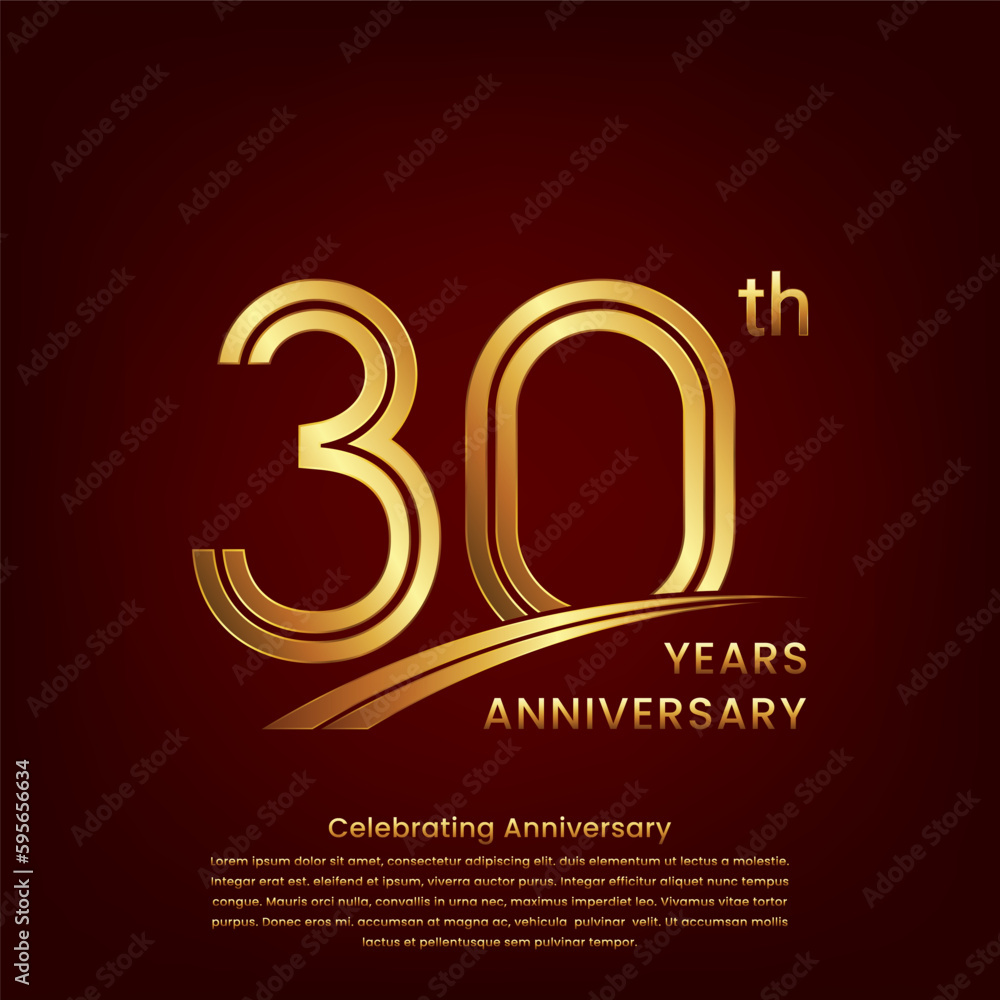 30th Anniversary logo with double line concept design, Golden number ...