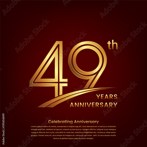 49th Anniversary logo with double line concept design, Golden number for anniversary celebration event. Logo Vector Template