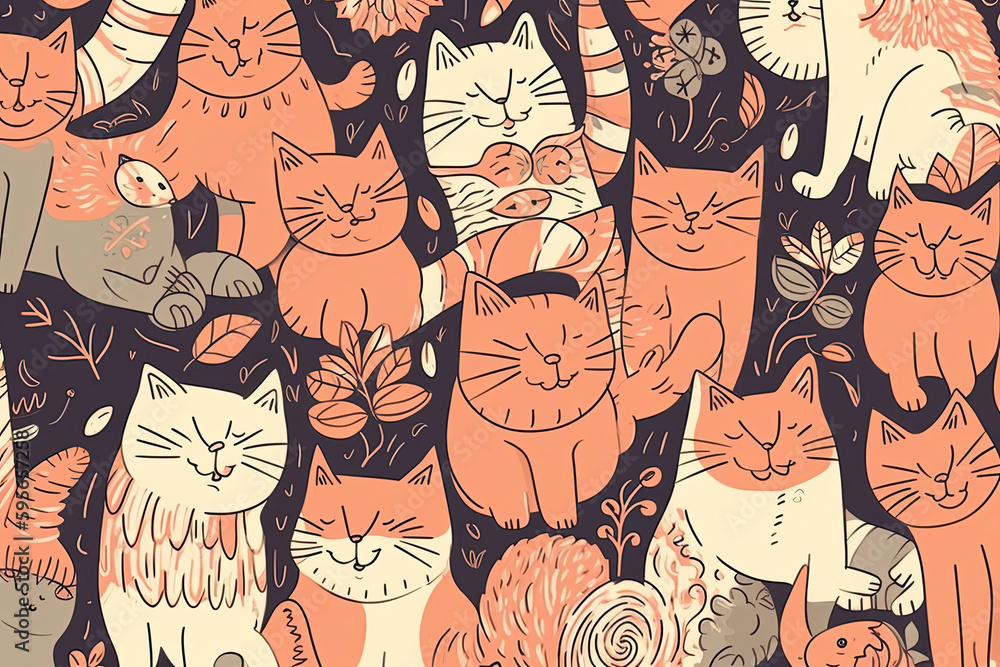 Seamless pattern with cute colorful Kittens. Creative childish pink texture Seamless pattern with cute colorful Kittens. Creative childish pink texture