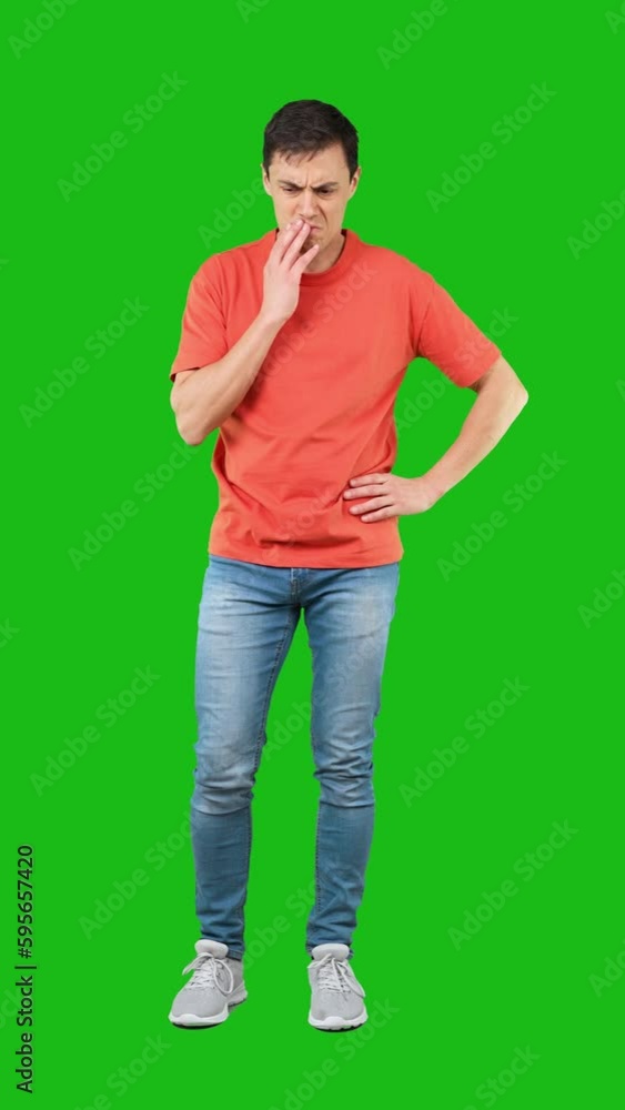 Thoughtful and doubting man against chroma key Thoughtful and doubting man against chroma key