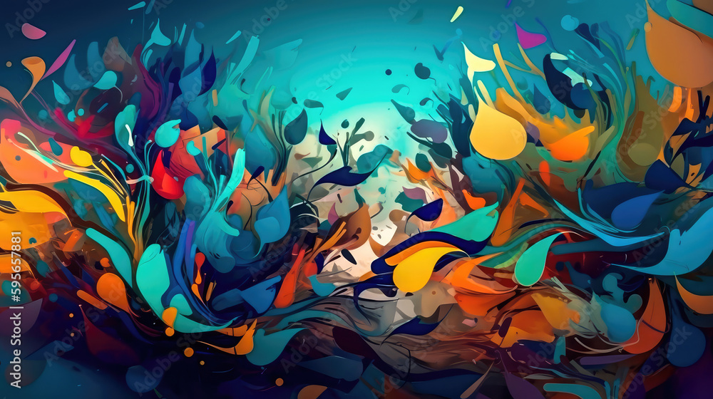 Abstract Background Blue Fantasy Colorful Graffiti. Generative AI Abstract Background Blue Fantasy Colorful Graffiti. Generative AI