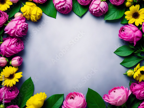 Wallpaper Mural frame made of flowers, copy space, design asset background Torontodigital.ca