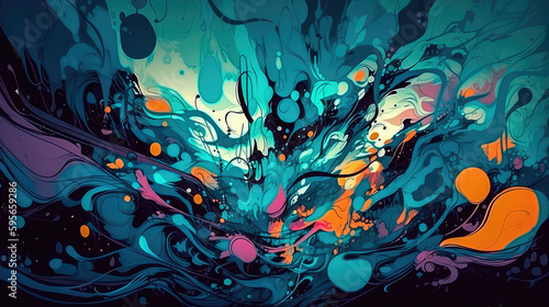 Abstract Background Blue Fantasy Colorful Graffiti. Generative AI © keks20034