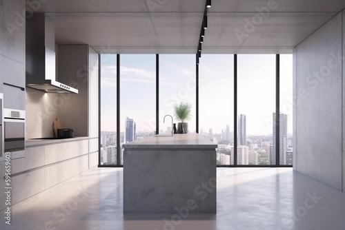 interior design domestic window style concrete kitchen table modern living. Generative AI.