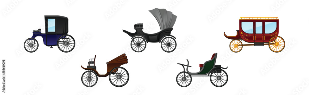 Fototapeta premium Carriage and Coach as Private Four-wheeled Vehicle Vector Set
