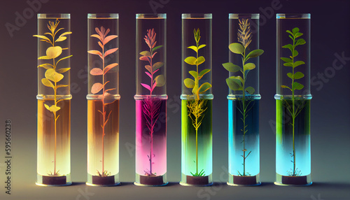 Plant seeds are planted in test tubes. Genetic research concept.