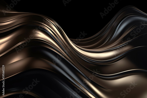 Generative AI abstract image of creative glittering wave curvy line design elements with minimal texture reflecting on isolated on black background