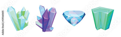 Bright Crystals or Quartz and Faceted Stones Vector Set