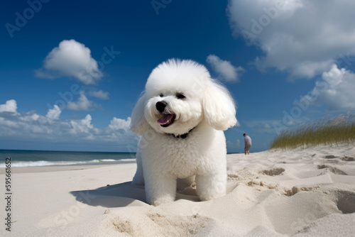 Bichon Frise sand, waves, ocean, holiday, vacation, summer © Joachim