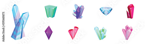 Bright Crystals or Quartz and Faceted Stones Vector Set