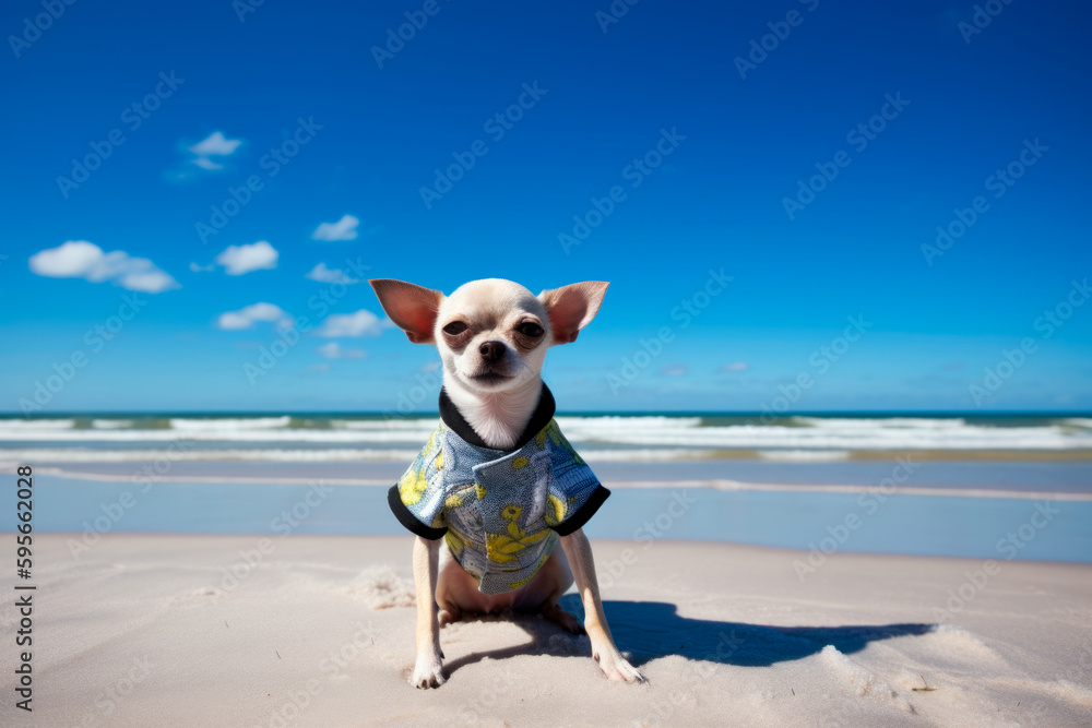 Chihuahua dog on the beach, funny portrait, generativeai Chihuahua dog on the beach, funny portrait, generativeai