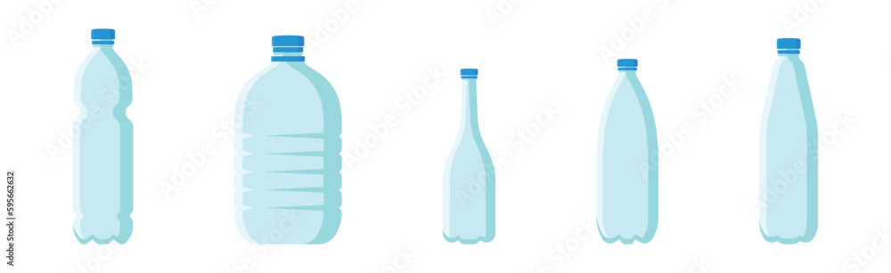 Plastic Bottles with Lid for Storing Liquids Like Drinking Water Vector Set Plastic Bottles with Lid for Storing Liquids Like Drinking Water Vector Set