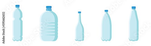 Plastic Bottles with Lid for Storing Liquids Like Drinking Water Vector Set