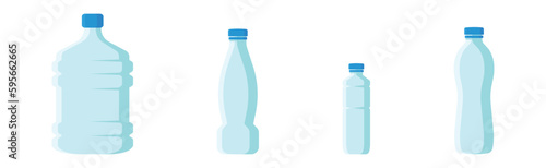 Plastic Bottles with Lid for Storing Liquids Like Drinking Water Vector Set