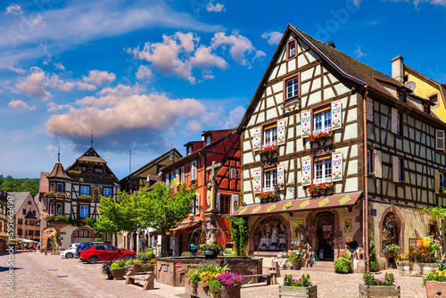 Kaysersberg in Alsace, one of the most beautiful villages of France. Kaysersberg in Alsace in the department of Haut-Rhin of the Grand Est region of France. Small village of Kaysersberg in Alsace. © daliu