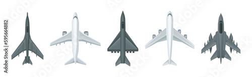 Jet Fighter and Aircraft Top View Vector Set