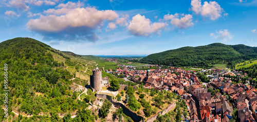 Fototapeta Naklejka Na Ścianę i Meble -  Kaysersberg in Alsace, one of the most beautiful villages of France. Kaysersberg in Alsace in the department of Haut-Rhin of the Grand Est region of France. Small village of Kaysersberg in Alsace.